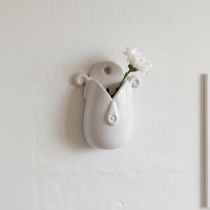 Handmade Ceramic Wall Vase - Unique White Hanging Planter one