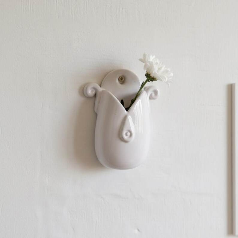 Handmade Ceramic Wall Vase - Unique White Hanging Planter one