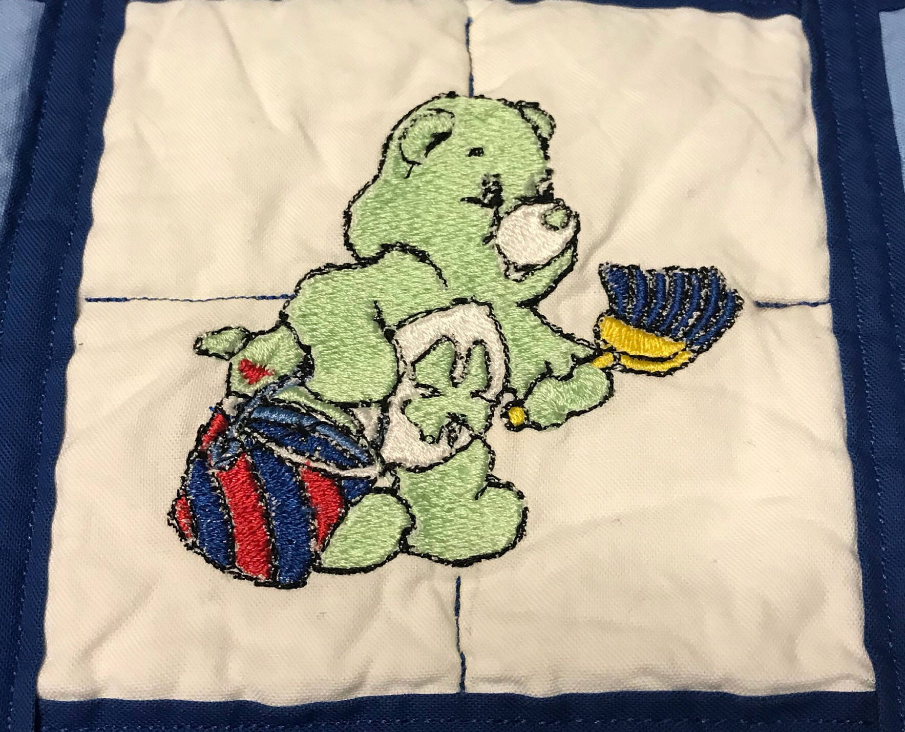 Buy Care Bears Hand Made Quilted Baby Blanket Blue and White Online in