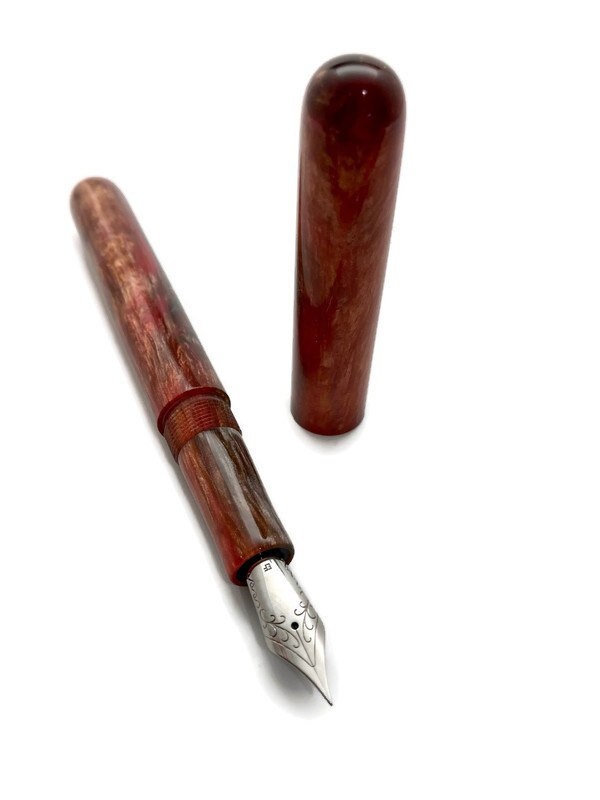 Raspberry Steel Bespoke Kitless Fountain Pen, Bowman Model