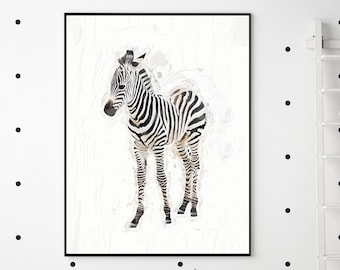 Zebra Print - kids room, baby zebra, safari baby shower, watercolor art, safari nursery, black and white wild animal prints 5x7 "Stripes"