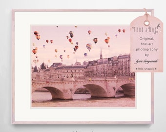 Hot Air Balloon Nursery - paris nursery print 11x14 whimsical wall art pink girl room decor 8x10 photo 16x20 nursery photography - "Fizzy"