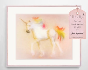 Unicorn Print- unicorn wall art 11x14 rainbow print 8x10 fantasy art  5x7 pink girls wall decor 16x20 little girls room nursery art "Wonder"