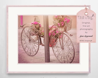 Bicycle Wall Art - paris bicycle 16x20 bicycle art prints 11x14 pink wall decor 8x10 paris canvas art 20x24 girls wall decor 5x7 "Caprice"