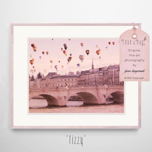 Hot Air Balloon Nursery - paris nursery print 11x14 whimsical wall art pink girl room decor 8x10 photo 16x20 nursery photography - "Fizzy"