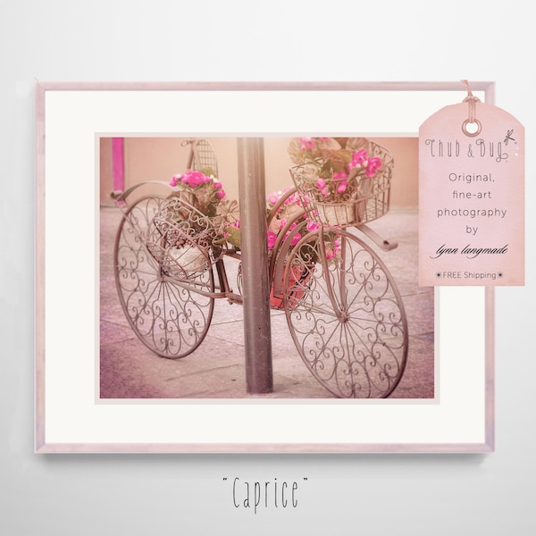 Bicycle Wall Art - paris bicycle 16x20 bicycle art prints 11x14 pink wall decor 8x10 paris canvas art 20x24 girls wall decor 5x7 "Caprice"