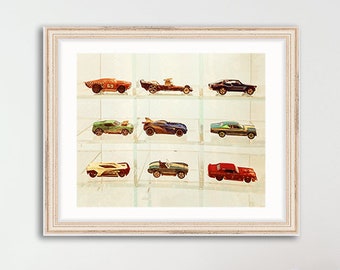 Nursery Car Decor -boys nursery art 11x14 red race car vintage style 16x20 green kids room decor 8x10 large wall art 20x30 - "Vroom Vroom!"