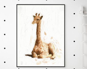 Baby Giraffe - kids room art, giraffe print, beige safari nursery art, watercolor, safari baby shower, 8x10 childrens art 11x14 "Tranquil"