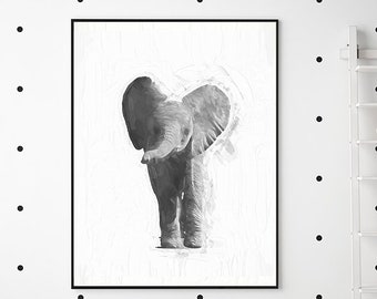 Baby Elephant - elephant wall art, elephant nursery art, elephant baby shower, grey kids wall art baby girl nursery abstract nursery "Grace"