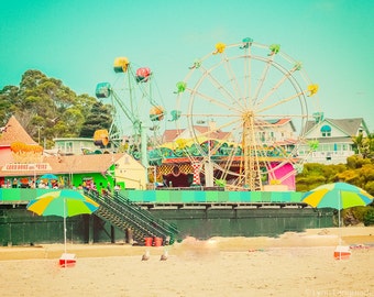 Nursery Beach Photography - colorful ferris wheel beach nursery print blue 8x10 prints carnival wall decor kids wall art 11x14 - "Happiness"