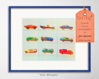 Race Car Boys Room- race car nursery decor 11x14 bright neon nursery wall art 16x20 blue baby boy nursery 8x10 big boy room 5x7 "Hot Wheels"