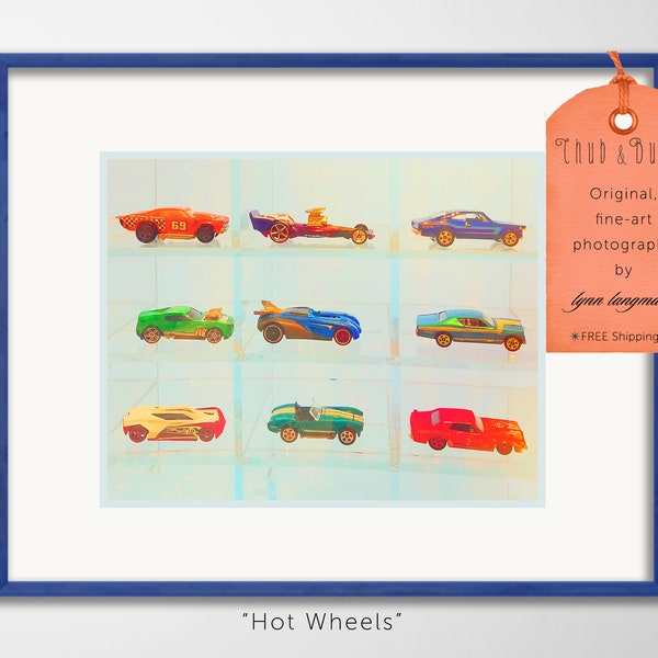 Race Car Boys Room- race car nursery decor 11x14 bright neon nursery wall art 16x20 blue baby boy nursery 8x10 big boy room 5x7 "Hot Wheels"