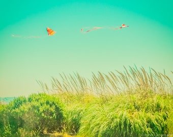 Nursery Kite Print - mint green beach wall art 5x7 unisex nursery decor 8x10 beach decor 11x14 kite photo 16x20 baby room print "Flying High