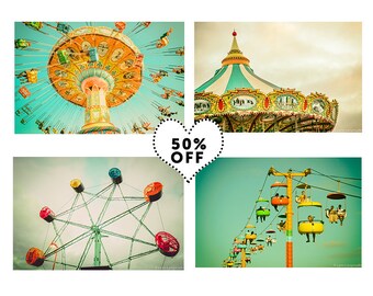 Blue and Yellow Nursery Print Set - Set of 4 photos beach boardwalk carnival wall art nursery photography kids wall decor 4 prints 8x10 5x7