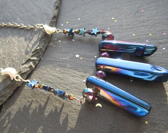 Midnight Blue Titanium Aura Quartz Necklace, Titanium Necklace, Gemstone Necklace, Quartz Necklace, Gemstone Jewelry, Aura Quartz Necklace