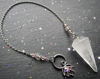 Premium Clear Quartz Pendulum with a Lotus, Rock Crystal Pendulum, Clear quartz Pendulum, Lotus Pendulum, Pendulum Dowsing, Pendulum, Quartz