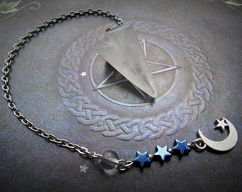 Premium Clear Quartz Pendulum with a Moon, Moon Pendulum, Quartz Pendulum, Yes No pendulum, Pendulum dowsing, Clear Quartz pendulum