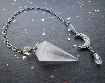 Moonbeam Premium Clear Quartz Pendulum, Moon Pendulum, Quartz Pendulum, Yes No pendulum, Pendulum dowsing, Clear Quartz pendulum, Divination