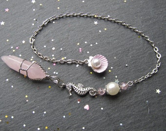Aphrodite Rose Quartz Pendulum, Rose Quartz Pendulum, Sea Pendulum, Shell Pendulum, Pearl Pendulum dowsing, Pendulum for Sea Lovers