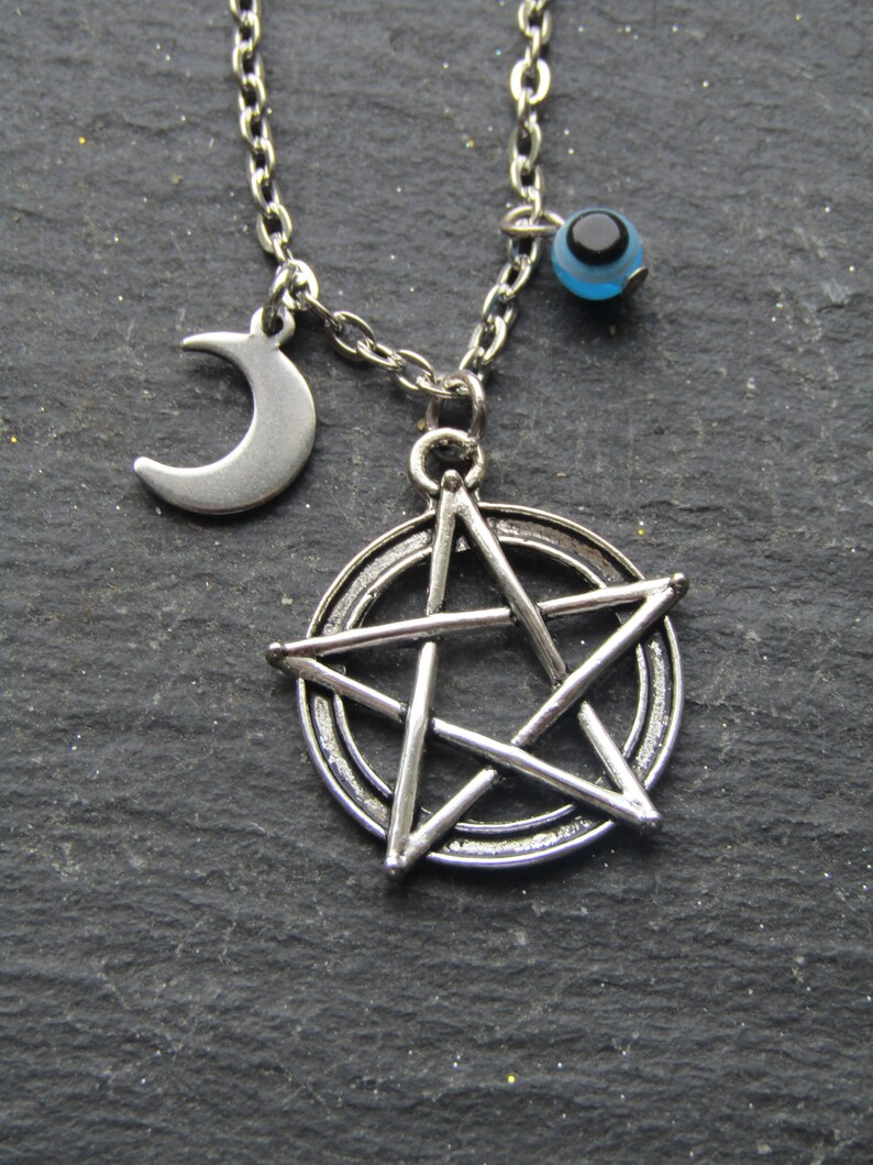 Wicca Necklace Pentacle Pendant Evil Eye Necklace Pentacle Necklace Pentagram Necklace Pentacle Necklace with Evel Eye and Moon