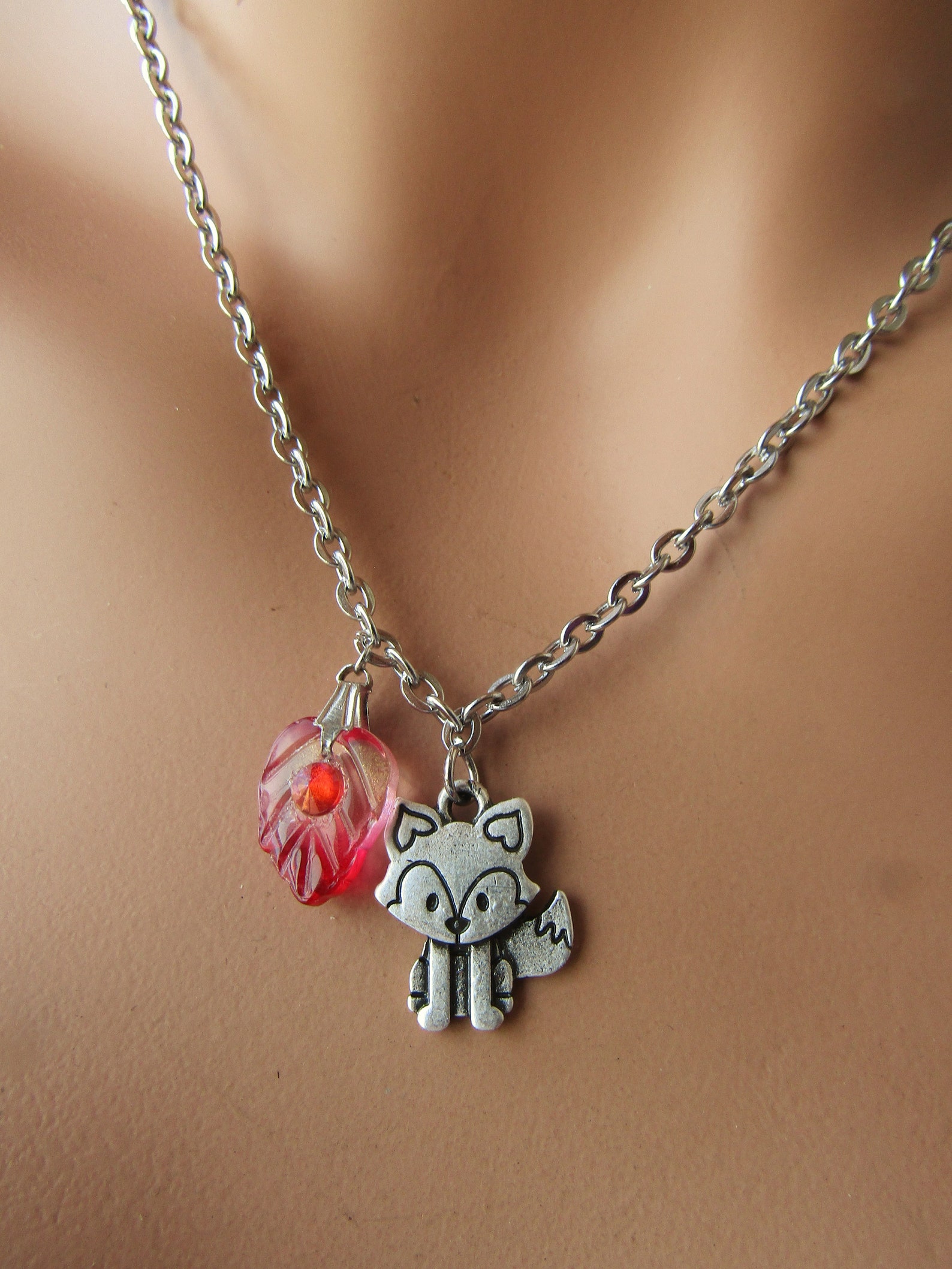 Forest Fox Necklace Stainless Steel Chain Fox Necklace Fox Etsy