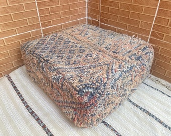 Moroccan Kilim Pouf, Checkerboard Pouf, handmade pouf, Vintage Moroccan Ottoman, bujaad Square pouf, Berber Floor Cushion