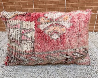 vintage berber pillow-case , Moroccan square cushion-cover handmade , pink boujaad rug-pillow , Several models available