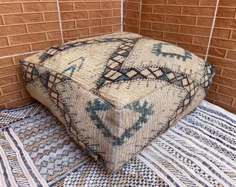 Moroccan Kilim Pouf, Ottoman pouf cover, Decorative square handcrafted Floor antique Puffs,  Moroccan Unique ottoman Pillow cover, for décor