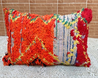 Stunning colorful Vintage Moroccan Pillow, Decorative vintage  pillow case, handmade by Berber women, tribal handmade pillow cover