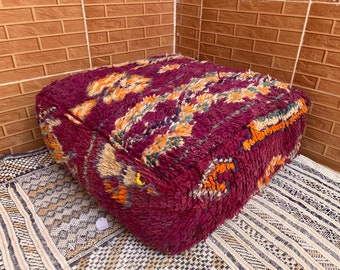 stunning purple floor pouf  , Moroccan vintage wool pouf cover , original unique ottoman pouf, size 1.9ft*1.9*0.7ft several models available