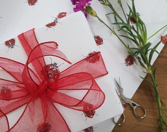Wrapping Paper | Lady Bug Gift Wrap | Uncoated | Recyclable | Craft Paper | Valentines | Party Supplies | KatGiannini