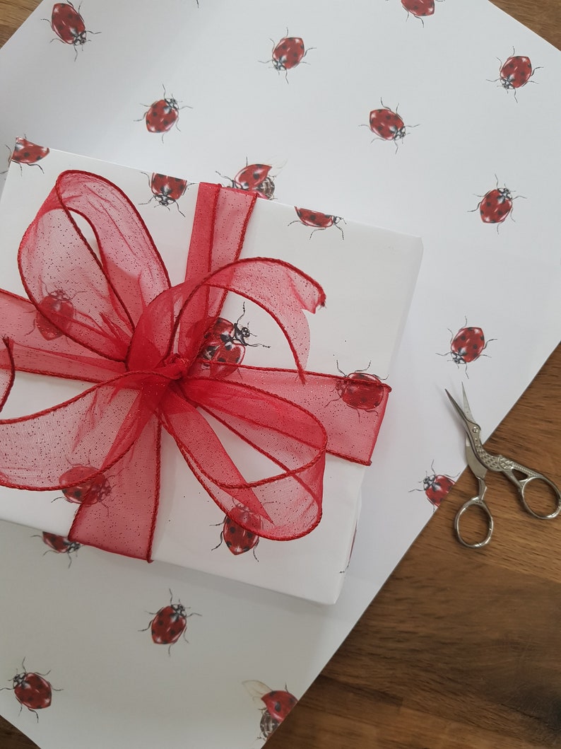 Wrapping Paper Lady Bug Gift Wrap Uncoated KatGiannini Party Supplies Craft Paper Recyclable Valentines