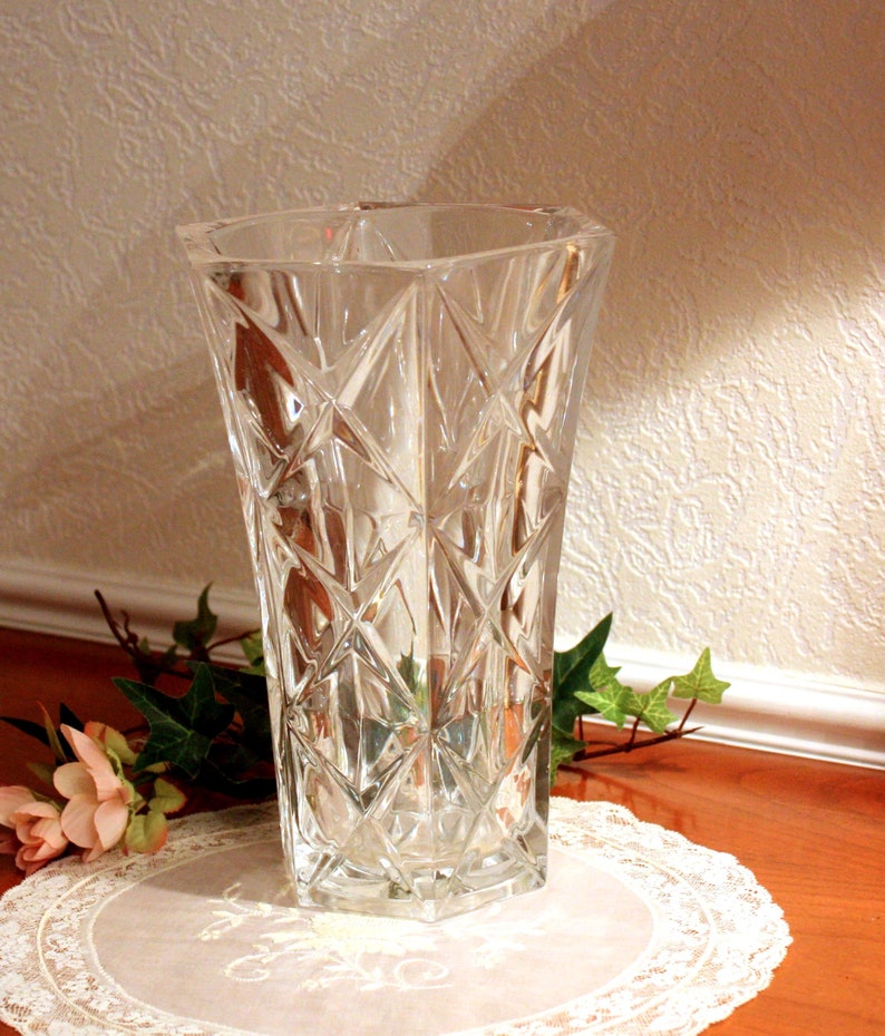 Vintage Crystal Vase Heavy Crystal Chiseled Crystal Cut Large Etsy