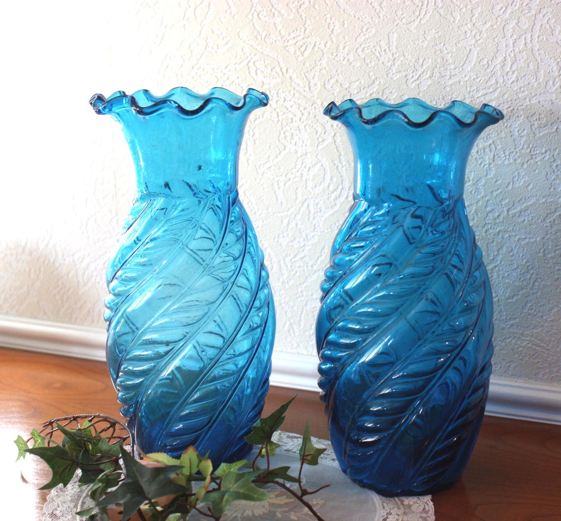 2 Authentic turquoise blue vases 1900 pair of large vases 25 Etsy