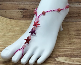 Handgemachte Seestern Perlen Barfuß Fußkettchen: Multi Color Sandal Schmuck