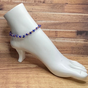 Flower anklet, blue anklet, summer anklet, beaded anklet, stretch anklet, handmade