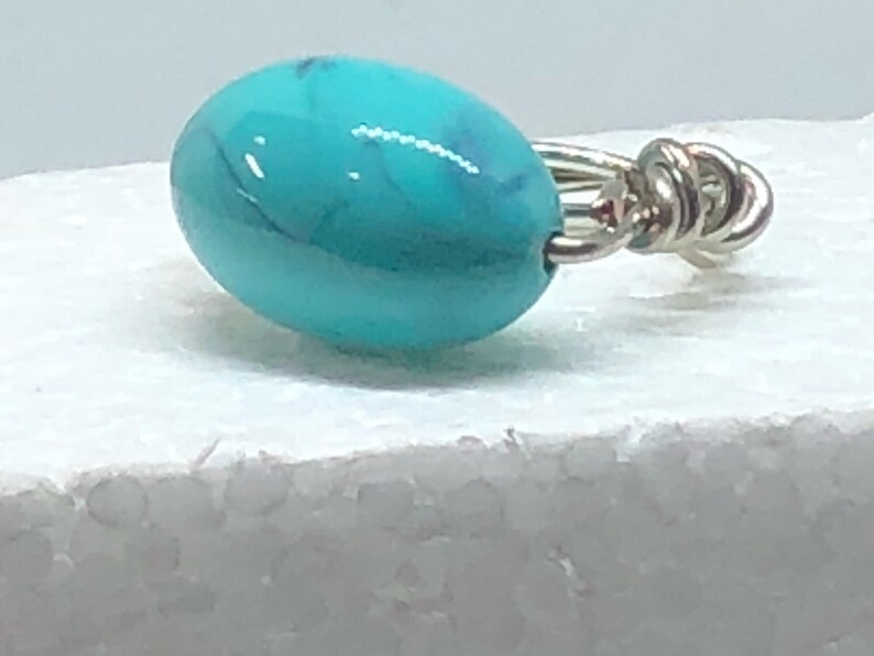 Blue turquoise robins egg twisted silver wrap tropical beach boho style beaded ring handmade