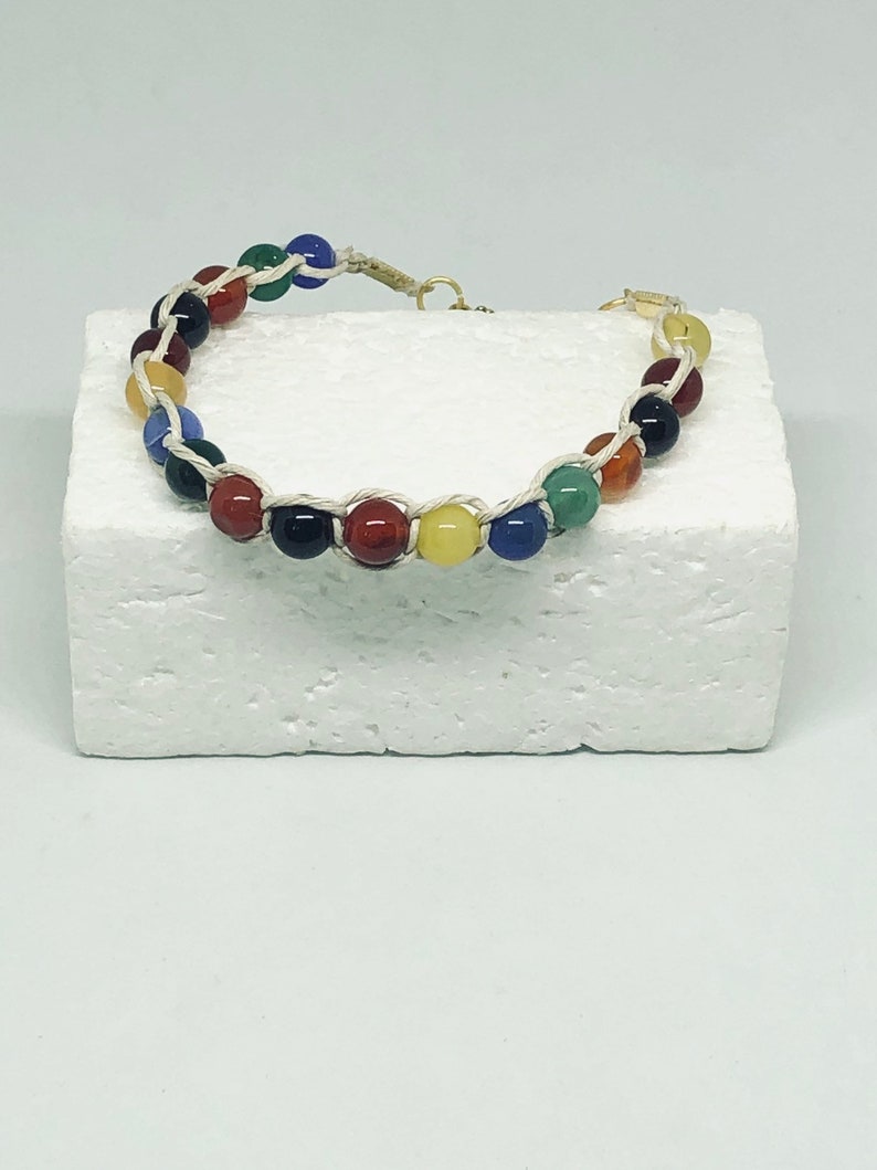 Rainbow bracelet hemp bead braided for her handmade