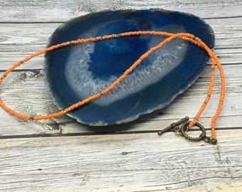 Handmade Orange Seed Bead Choker Necklace