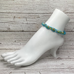 Rainbow Millefiori Beaded Hemp Anklet - Handmade Boho Style