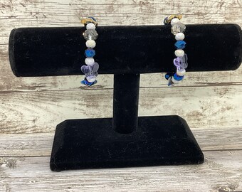 Bracciale Donna Uomo In Quarzo Lapislazzuli | Fatto A Mano Con Ciondolo Farfalla | 2 Pezzi Elastici | Cristallo Naturale - 2