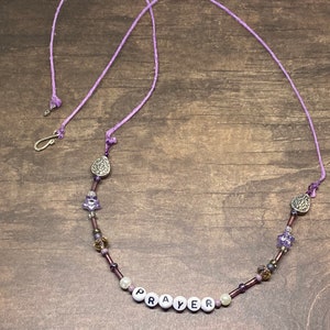 Purple Alphabet letter beads hemp necklace, handmade