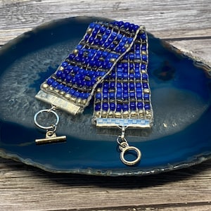 Handmade Sapphire Blue Seed Bead Bracelet: Woven Loom Style