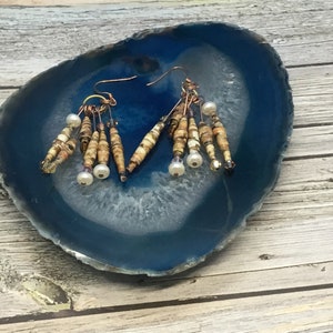 Paper bead earrings, pearl earrings,multi layered earrings, handmade