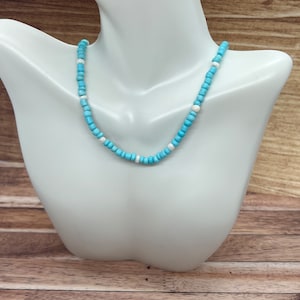 Turquoise choker style beaded necklace, handmade