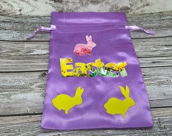Purple Easter Bag: Satin Drawstring Gift Bag