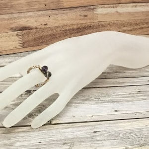 Handmade Twisted Wire Ring: Purple & White Crystal Beads
