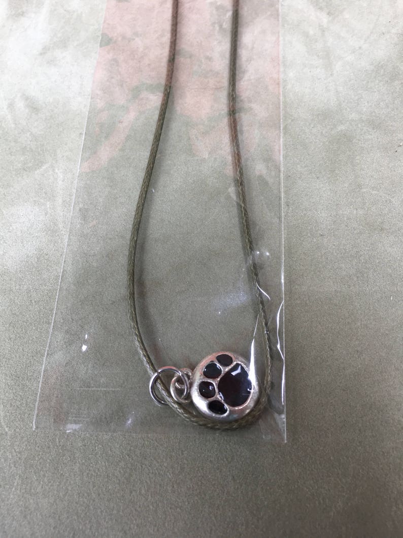 handmade Black dog paw charm Beaded cord Necklace