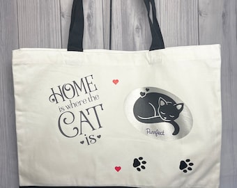 Black Cat Canvas Tote Bag, Personalized Gift