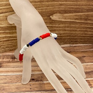 Patriotic Heishi Bracelet: Red, White, and Blue Clay Beads